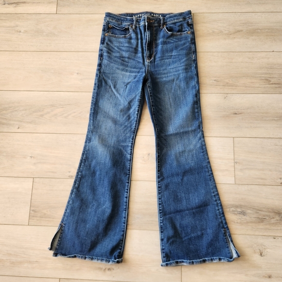 American Eagle Next Level Stretch Hi Rise Flare Jean Womens Size 12 Dark Wash - Picture 2 of 9